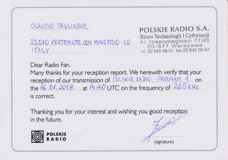 Polskie Radio 1 Jedynka - QSL